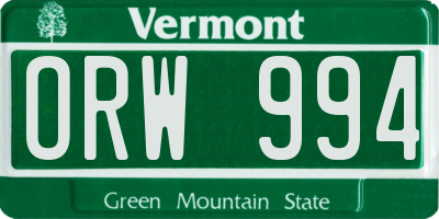 VT license plate ORW994