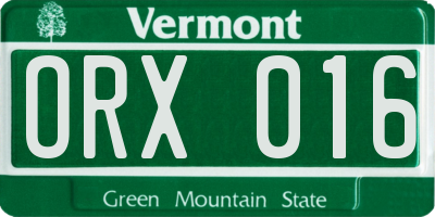 VT license plate ORX016