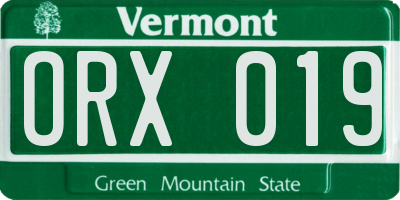 VT license plate ORX019