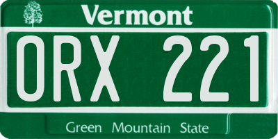 VT license plate ORX221