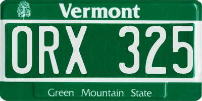 VT license plate ORX325