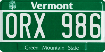 VT license plate ORX986