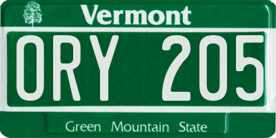 VT license plate ORY205