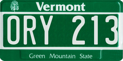 VT license plate ORY213