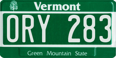 VT license plate ORY283