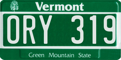 VT license plate ORY319