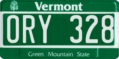 VT license plate ORY328
