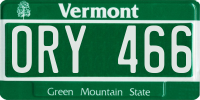VT license plate ORY466