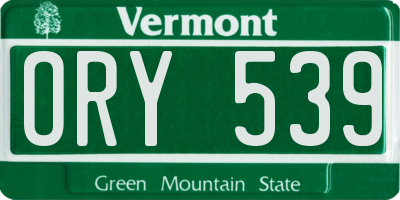 VT license plate ORY539