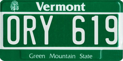 VT license plate ORY619