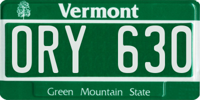 VT license plate ORY630