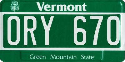 VT license plate ORY670