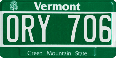 VT license plate ORY706