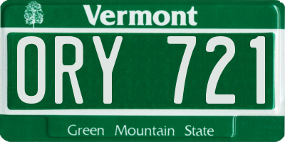 VT license plate ORY721