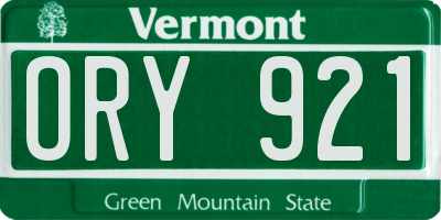 VT license plate ORY921