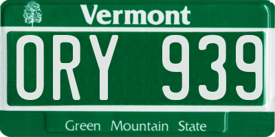VT license plate ORY939