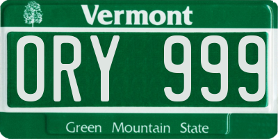 VT license plate ORY999