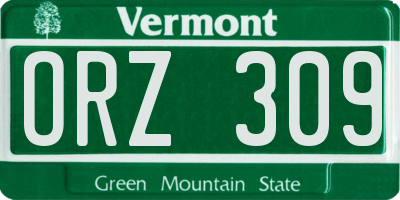 VT license plate ORZ309