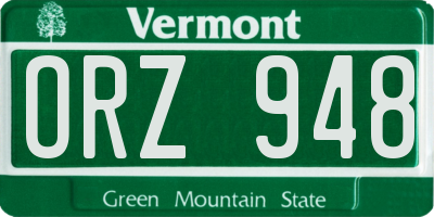 VT license plate ORZ948