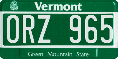 VT license plate ORZ965