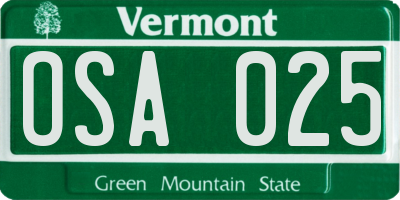 VT license plate OSA025