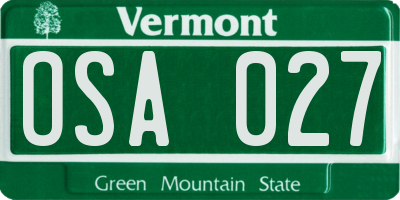 VT license plate OSA027