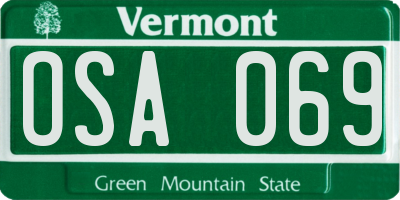 VT license plate OSA069