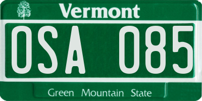 VT license plate OSA085
