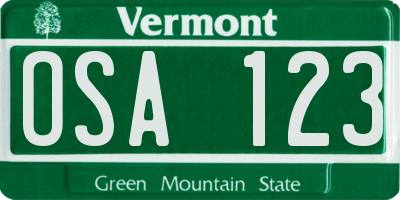 VT license plate OSA123