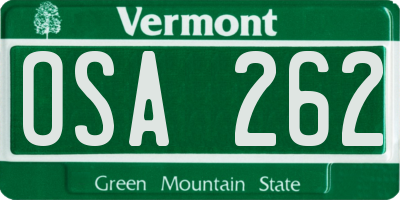 VT license plate OSA262