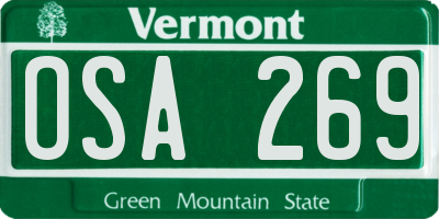 VT license plate OSA269