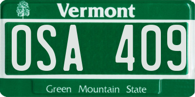 VT license plate OSA409