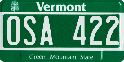 VT license plate OSA422