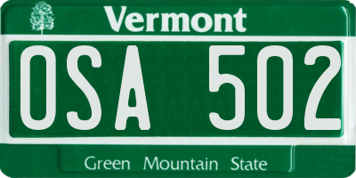 VT license plate OSA502