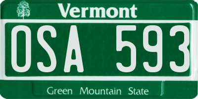 VT license plate OSA593