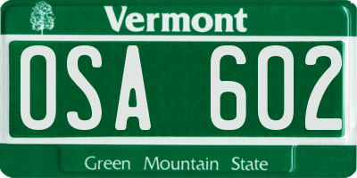 VT license plate OSA602