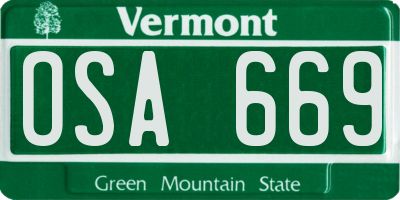 VT license plate OSA669