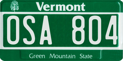 VT license plate OSA804