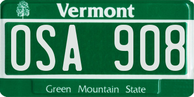 VT license plate OSA908