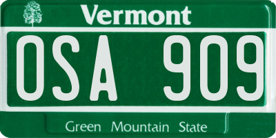 VT license plate OSA909