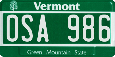 VT license plate OSA986