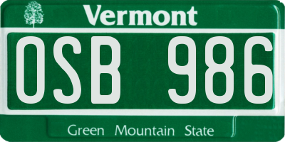 VT license plate OSB986