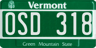 VT license plate OSD318