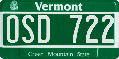 VT license plate OSD722