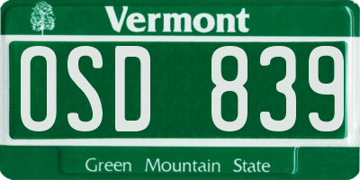 VT license plate OSD839
