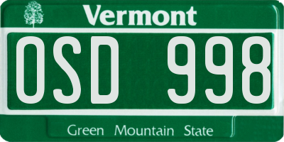VT license plate OSD998