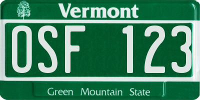 VT license plate OSF123
