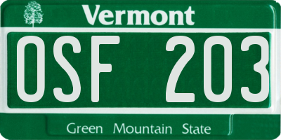 VT license plate OSF203