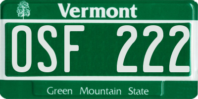 VT license plate OSF222