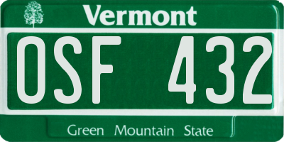 VT license plate OSF432